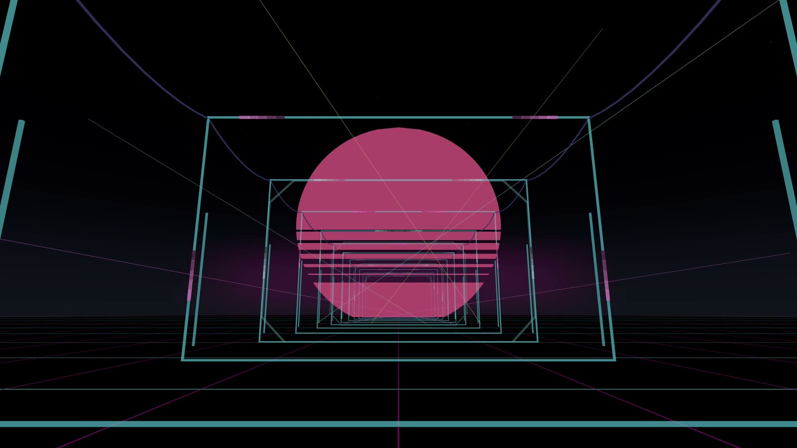The Tunnel: neon gates leading to a synthwave sun